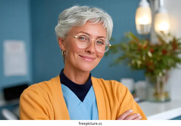 Smiling Mature Caucasian Woman in Medical Setting