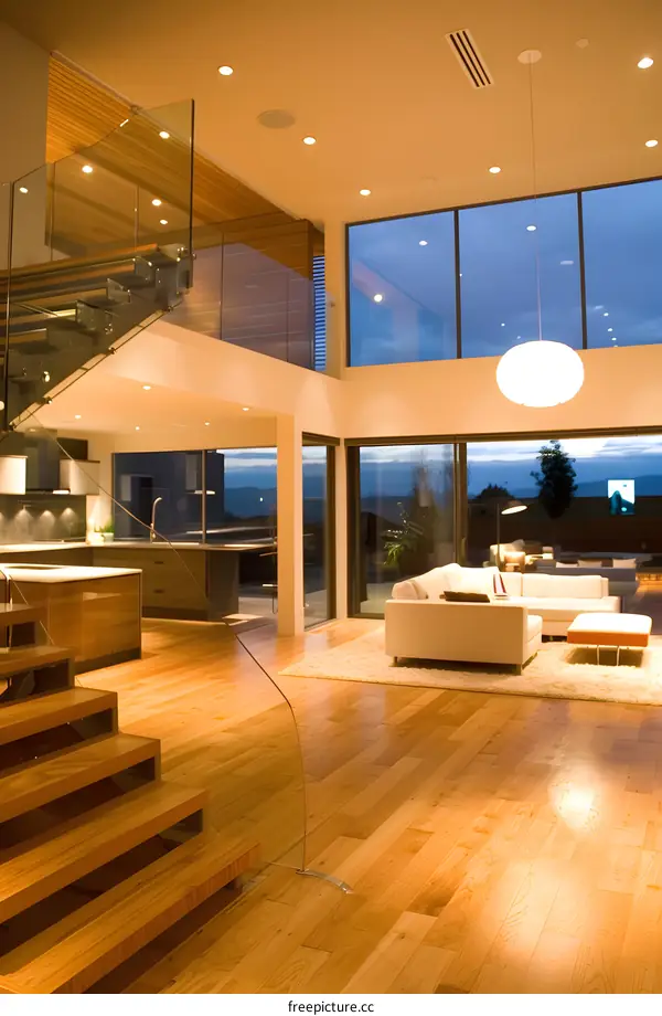 Modern Home Interior Design With Glass Railing Stairs
