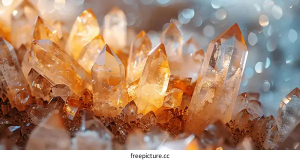 Macro Photography of Citrine Quartz Crystal Cluster