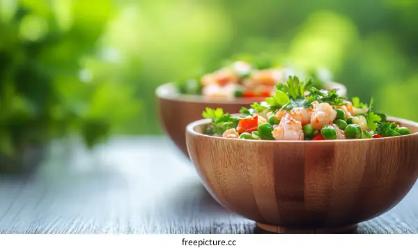 Delicious Shrimp and Vegetable Bowl Outdoor Scene