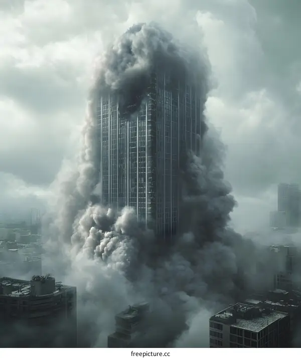 Smoke and Debris Rise Above Skyscrapers