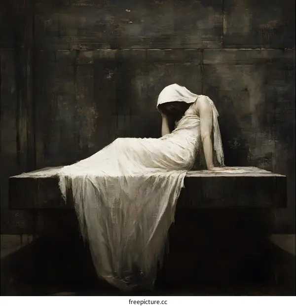 Woman in White Dress Sitting on Stone Bench