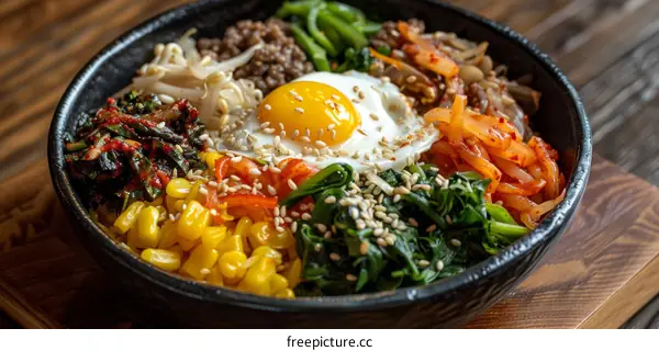 Korean Bibimbap with Egg and Vegetables