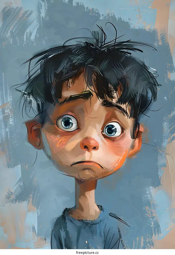 Sad Boy Painting With Blue Background