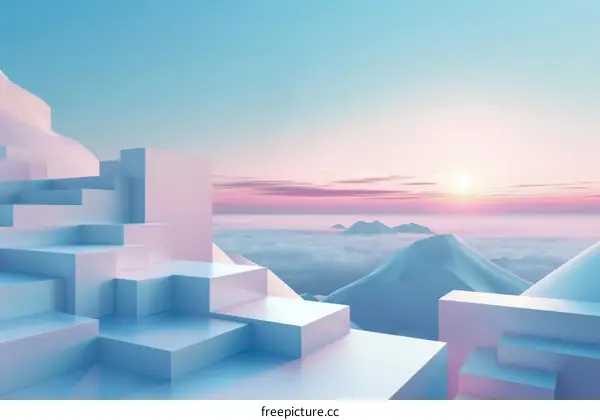 3D Landscape with Pastel Mountains and Clouds