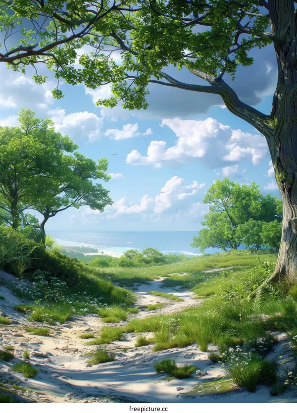 Fantasy Landscape with a Tree Path to the Sea