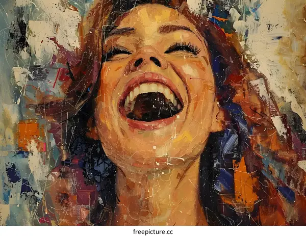 A Painting of a Woman With a Big Smile and Open Mouth