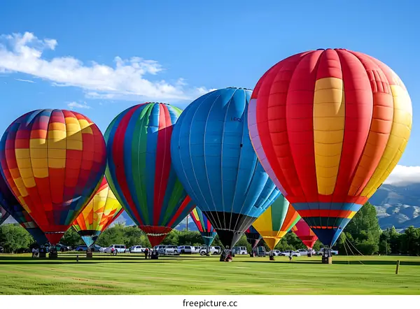 Hot Air Balloons Prepare For Take Off at Sunrise