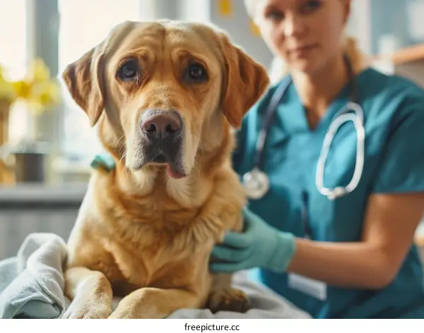 A veterinarian examines a dog in a clinic