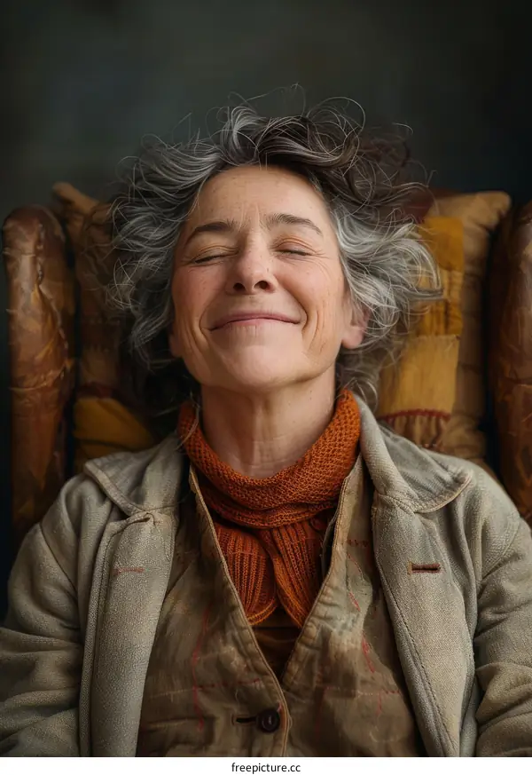 Portrait of a Woman with Closed Eyes Smiling