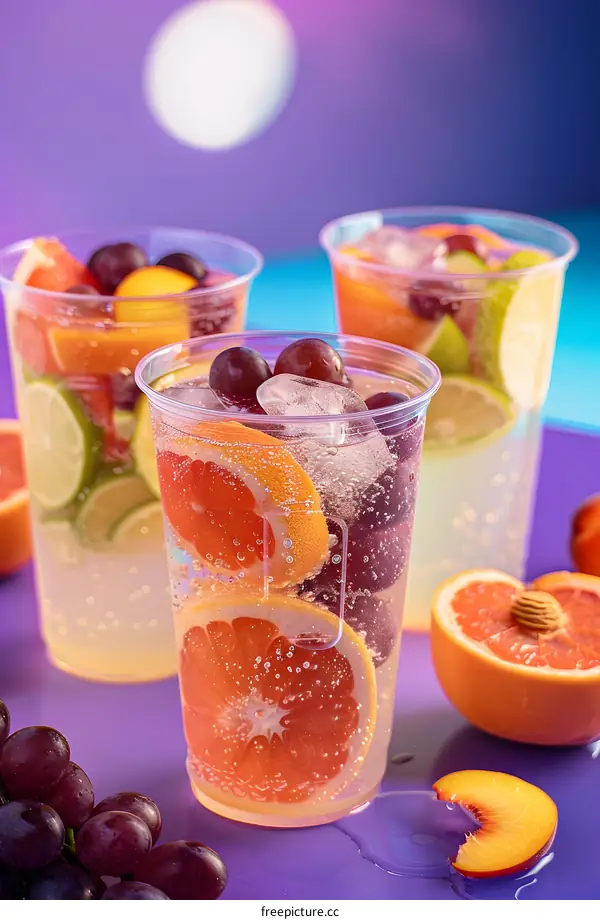 Refreshing Summer Fruit Infused Drinks with Grapefruit, Peach, Lime and Grapes