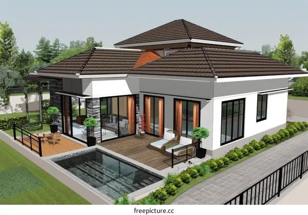 A modern house with a swimming pool