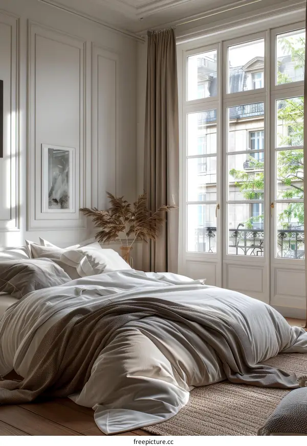Elegant Parisian Bedroom with Soft Neutral Tones