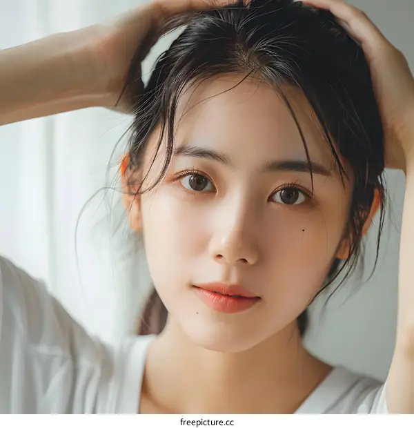 Portrait of a Young Asian Woman with Long Black Hair