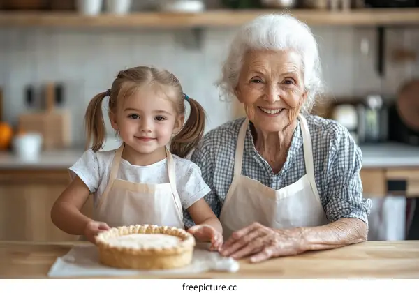 Grandmother and Granddaughter Making a Pie