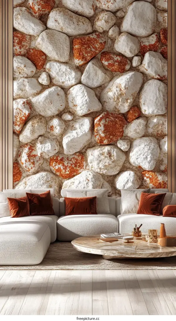 Modern Living Room with Stone Wall Decor