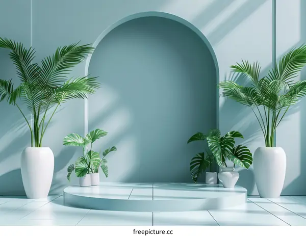 Modern Minimalist Light Blue Room with Plants