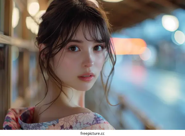 Close-up Portrait of a Beautiful Asian Woman in Traditional Japanese Dress