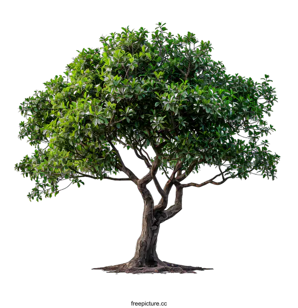 [Transparent Background PNG]Green Tree with Thick Trunk Isolated on White Background