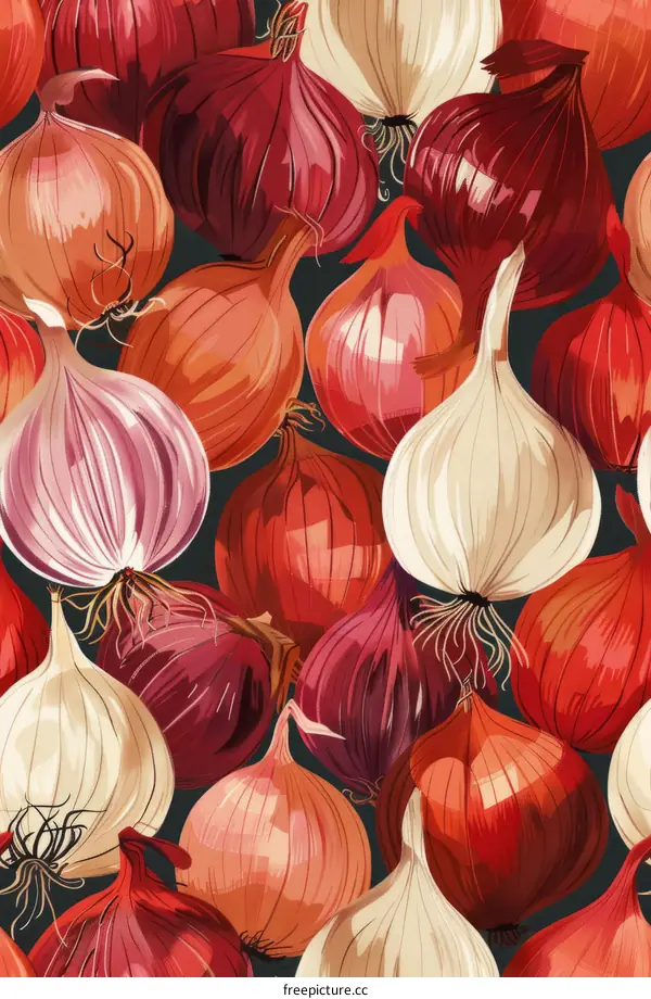 Red and White Onions Vegetable Seamless Pattern