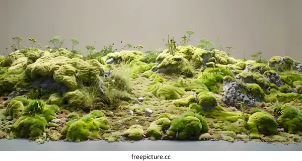 Green Moss Landscape with Rocks