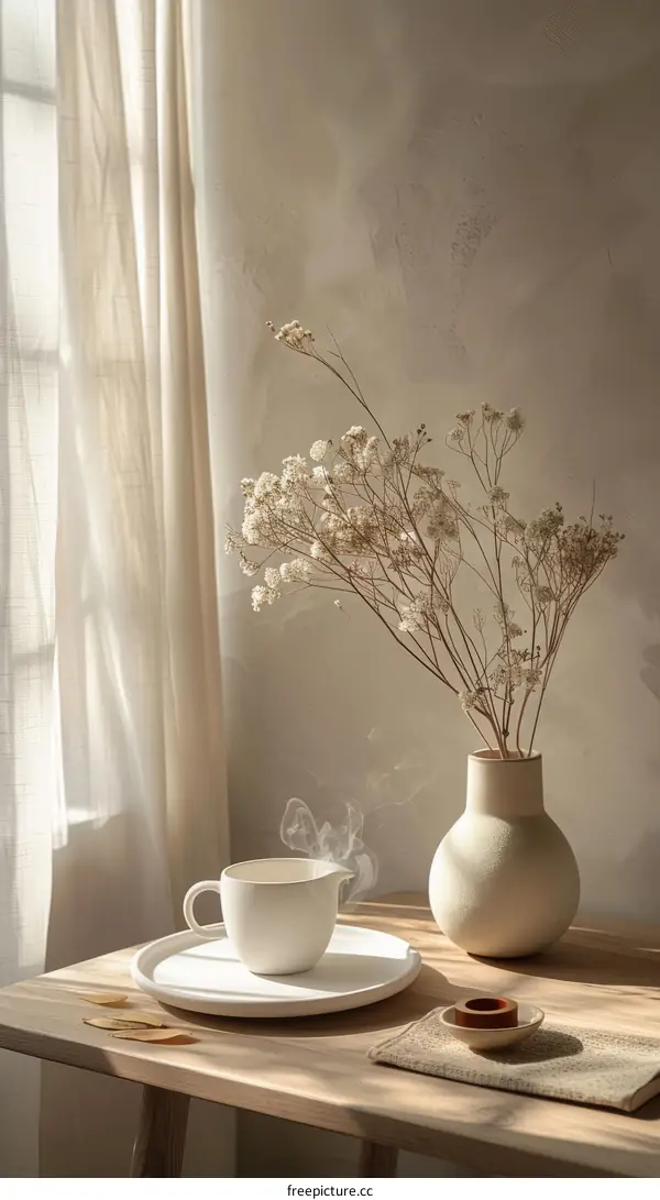 Dried flowers in a vase on a table