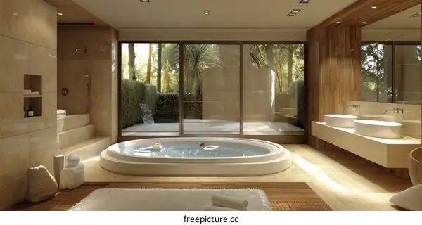 Modern Spa Bathroom with Outdoor View