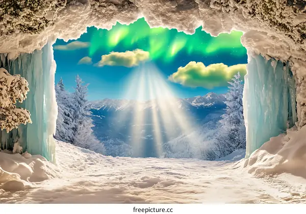 Winter Wonderland Landscape With Aurora Borealis