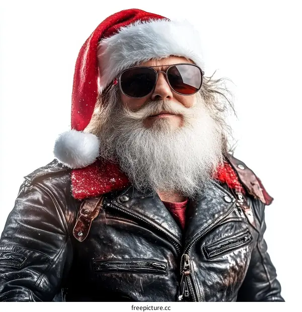 Santa Claus in a Cool Motorcycle Jacket