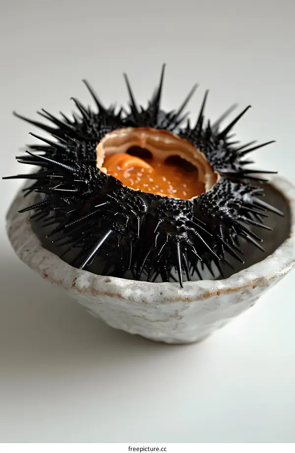 Fresh Sea Urchin in Ceramic Bowl
