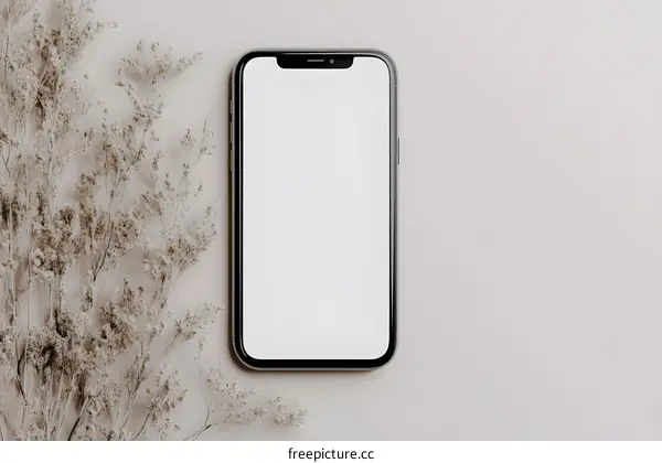 White Phone Mockup with Dried Flowers
