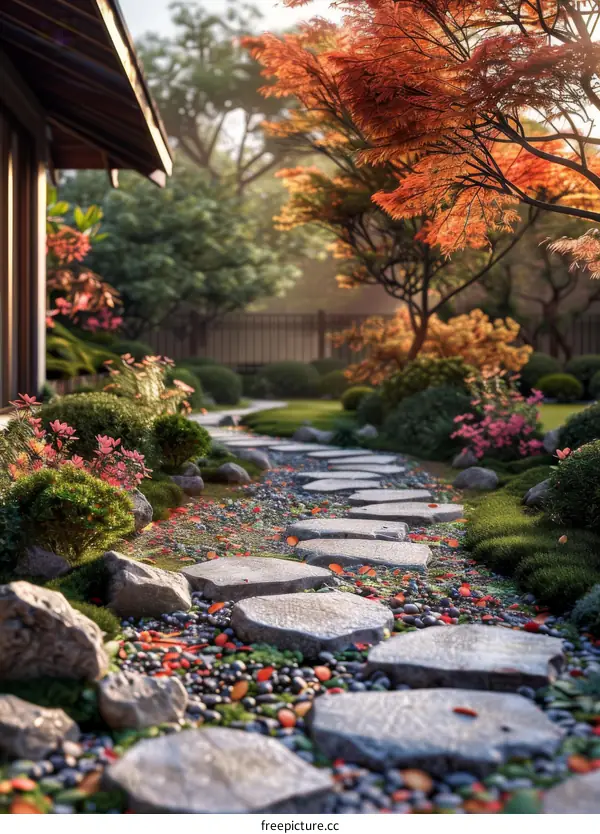 Japanese Zen Garden and Stones Offering Peace and Tranquility