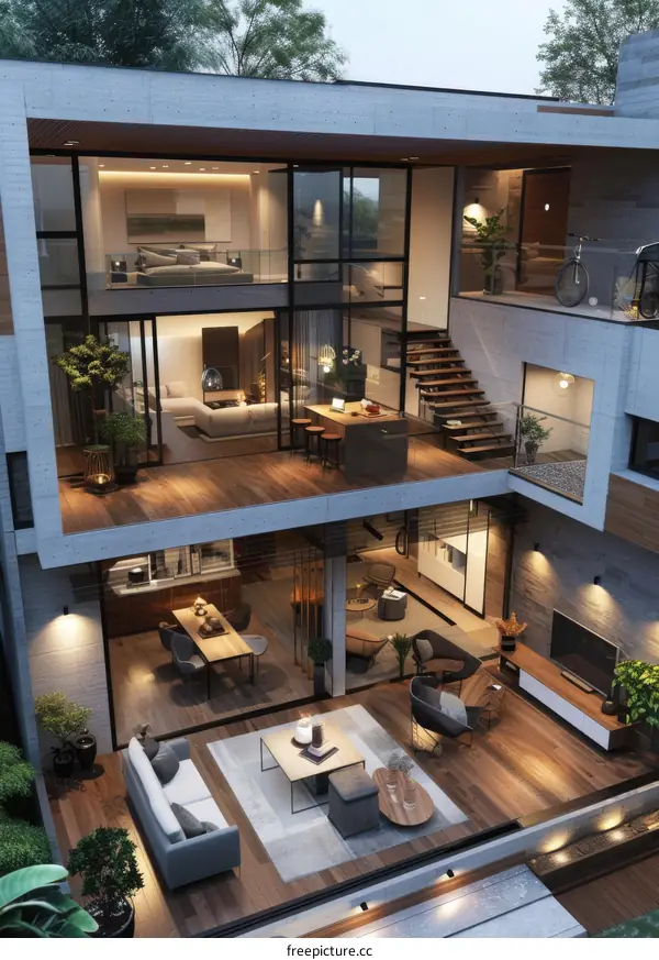 Modern Open-Plan House Design with Multiple Levels