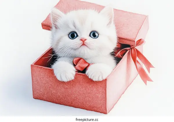 Cute Kitten in a Gift Box Illustration