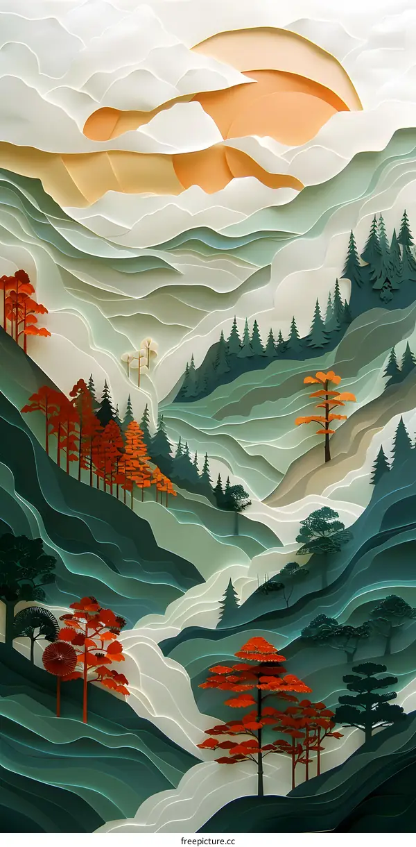 Layered Paper Art Mountain Landscape