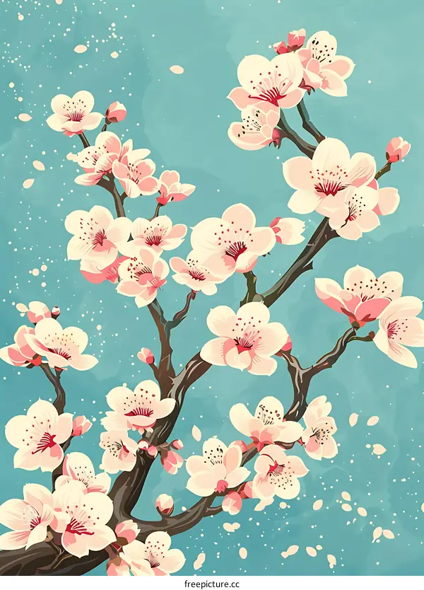 Beautiful Pink Cherry Blossom Branch Against A Blue Sky