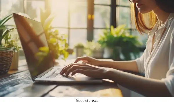 Female Professional Working on Laptop in Home Office