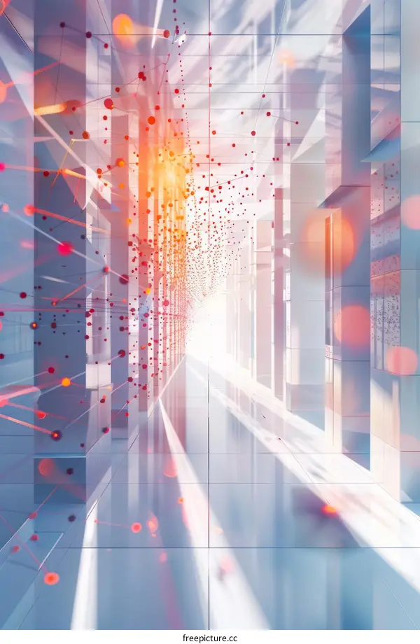 Futuristic Corridor with Glowing Lines and Particles