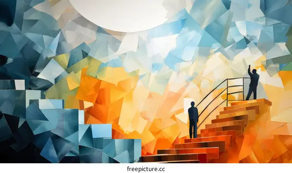 Two businessmen looking up at the bright future