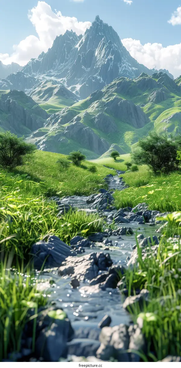 Serene Mountain River Valley Landscape