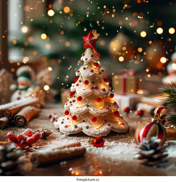 Christmas Decorated Gingerbread Tree Scene