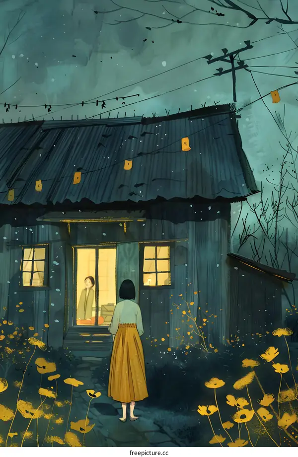 girl looking at couple in house