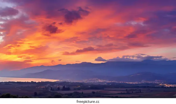 Amazing sunset over the mountains and sea