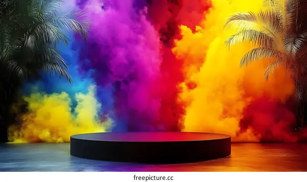 Colorful Smoke Background with Podium