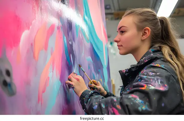Woman Artist Painting Abstract Artwork