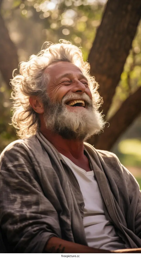 Portrait of an Old Man with a Long White Beard and Curly Hair