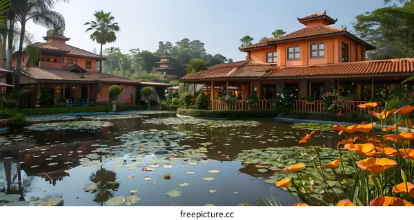 Oriental architecture and beautiful scenery