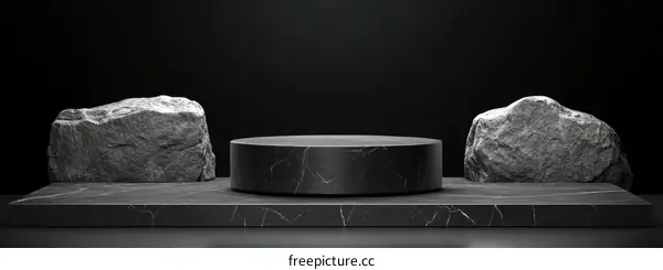 Dark Marble Display Stand with Rocks
