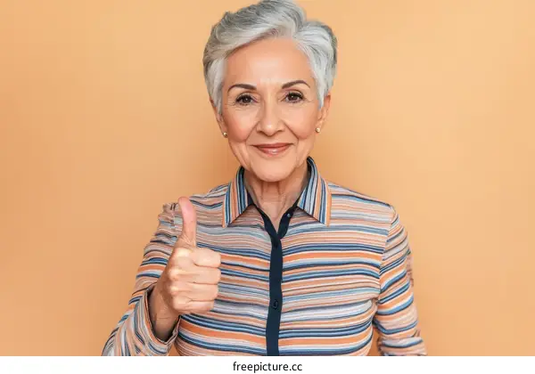 Portrait of a Smiling Senior Woman with a Thumbs Up
