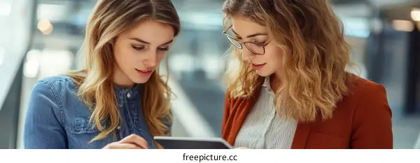 Two Businesswomen Collaborating on a Tablet